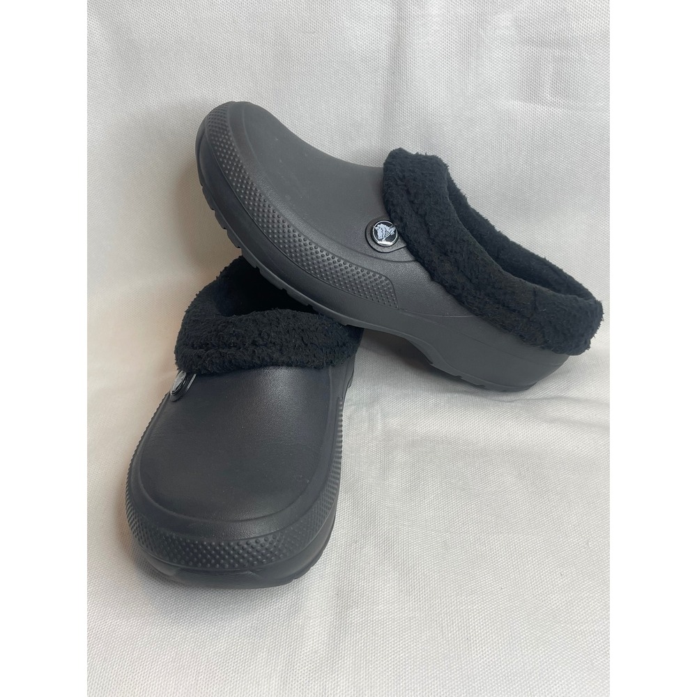 Crocs Classic Blitzen Clogs Mens US 9 Shoes Black Faux-Fur Lining Snap-In Collar